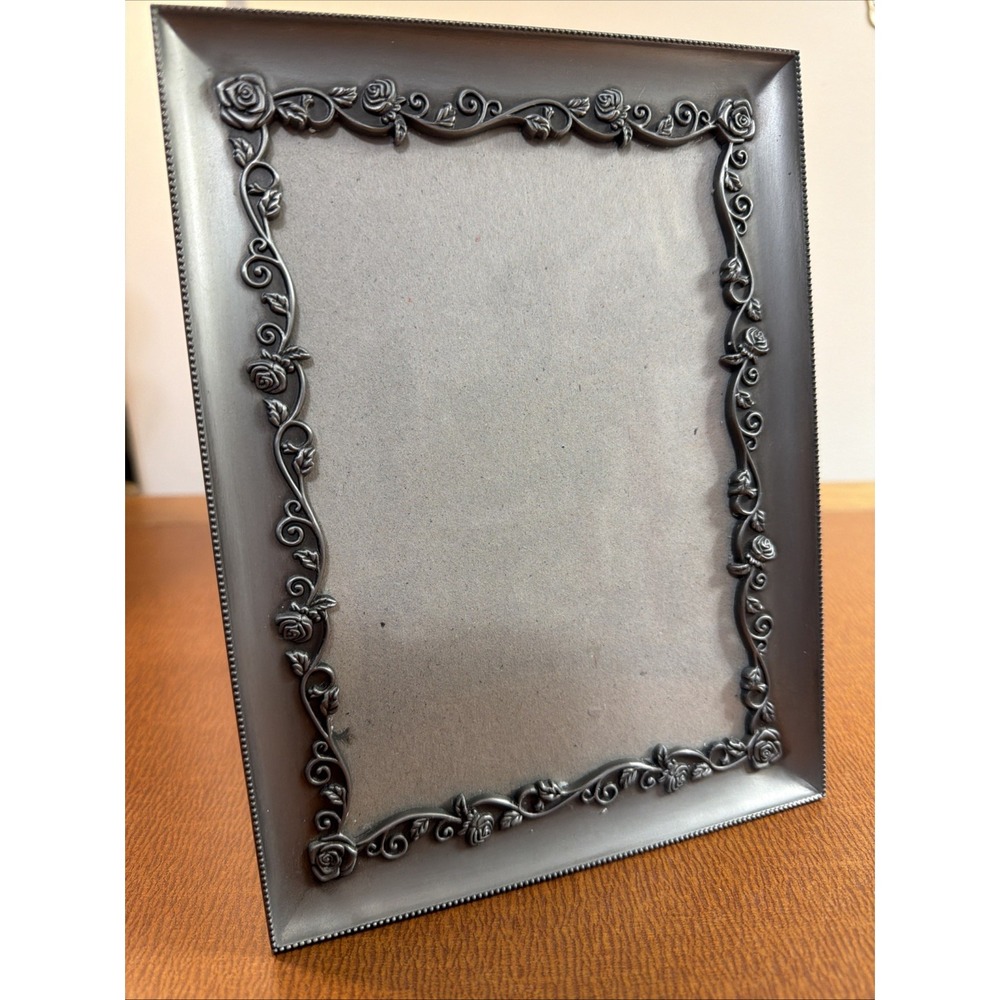 Pewter Rose Decorel Frame Flower Floral Photo Frame 8"X6" Free Stand